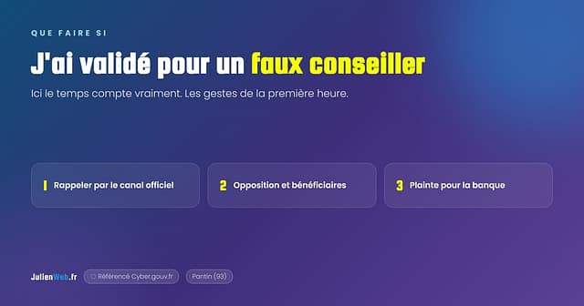 Faux conseiller bancaire : rappeler par le canal officiel, faire opposition et verifier les beneficiaires, deposer plainte