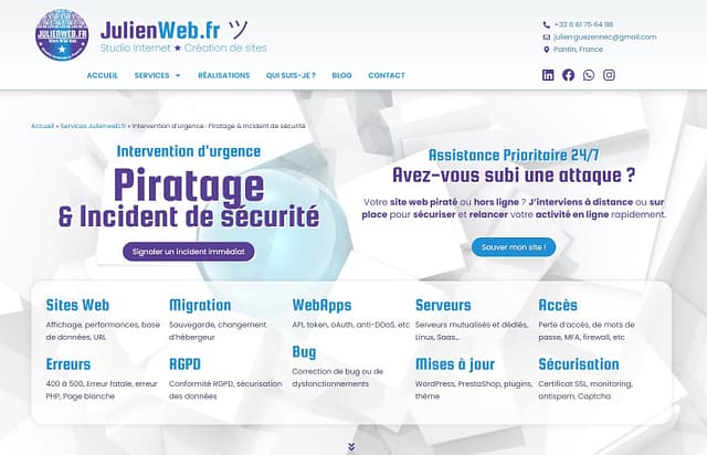 Intervention d'urgence piratage et incident de sécurité