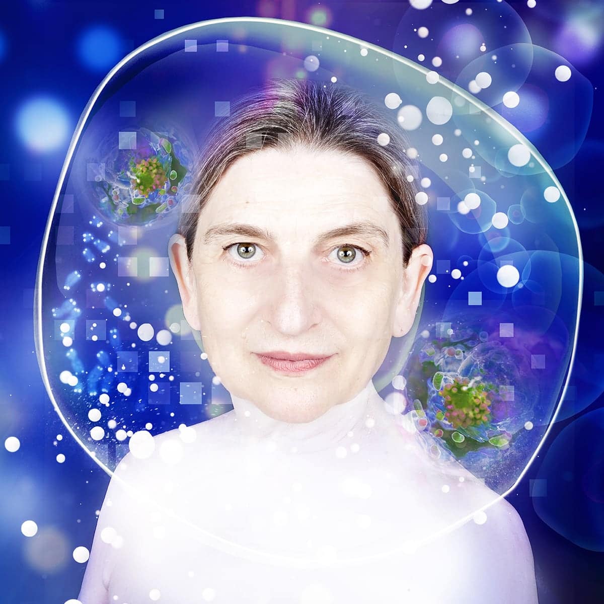 Pour Sciences et Avenir : photomontage numérique à partir d'un portrait studio de la comédienne Marie Pascal Grenier