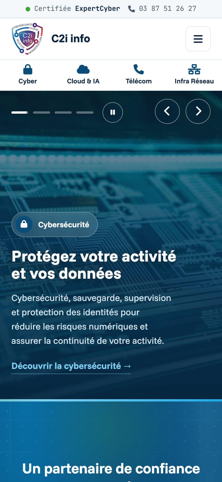 Accueil du site C2i info sur smartphone