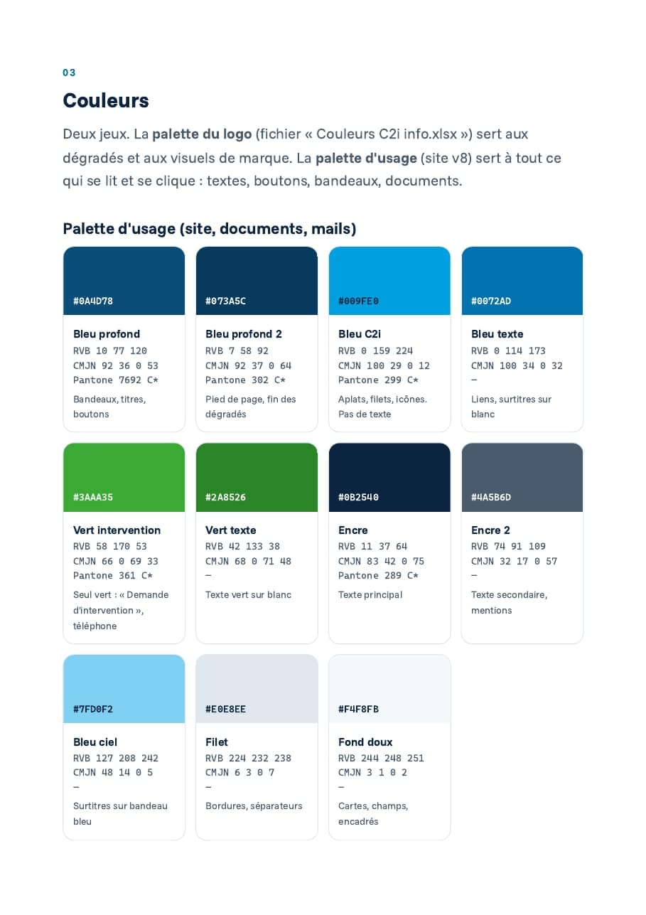 Palette de couleurs de la charte C2i info