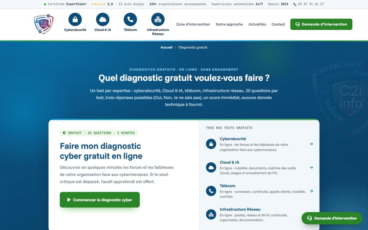 Choix des quatre diagnostics gratuits en ligne