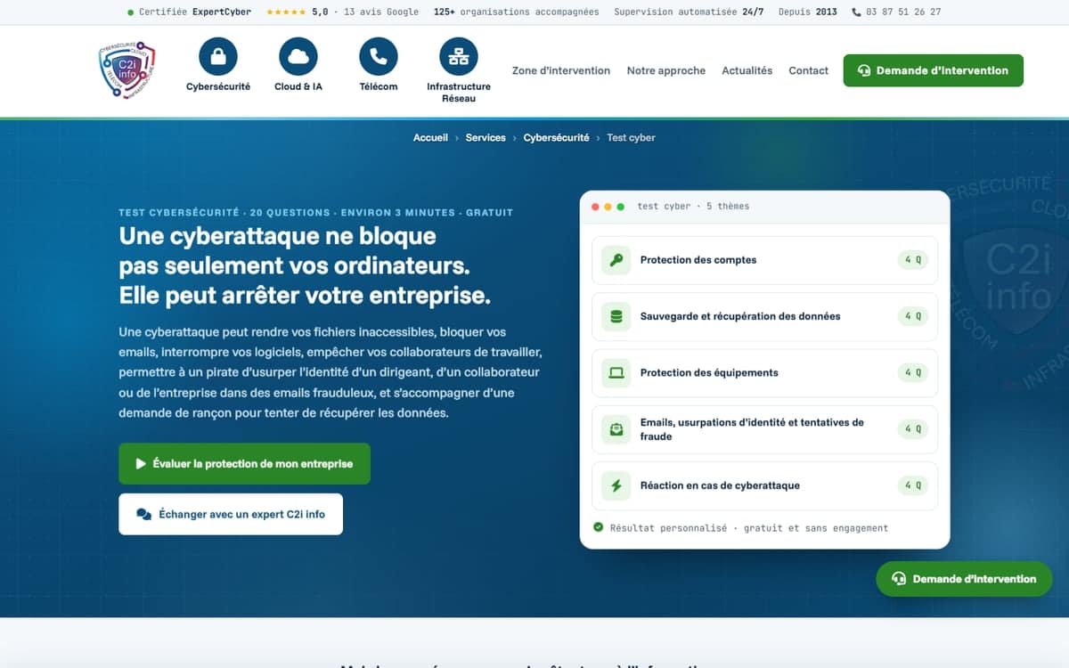 Diagnostic cybersécurité en ligne en 20 questions