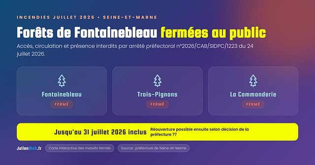 Forêts de Fontainebleau, Trois-Pignons et la Commanderie fermées au public jusqu'au 31 juillet 2026 inclus (arrêté préfectoral incendies)