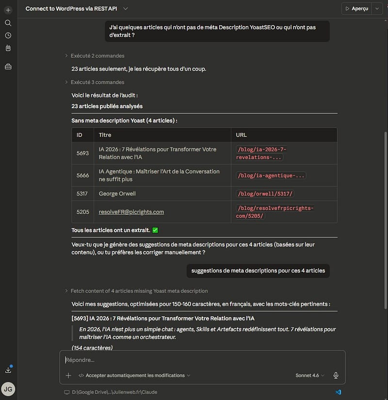 Claude Code comme copilote WordPress — audit SEO et wiki Markdown