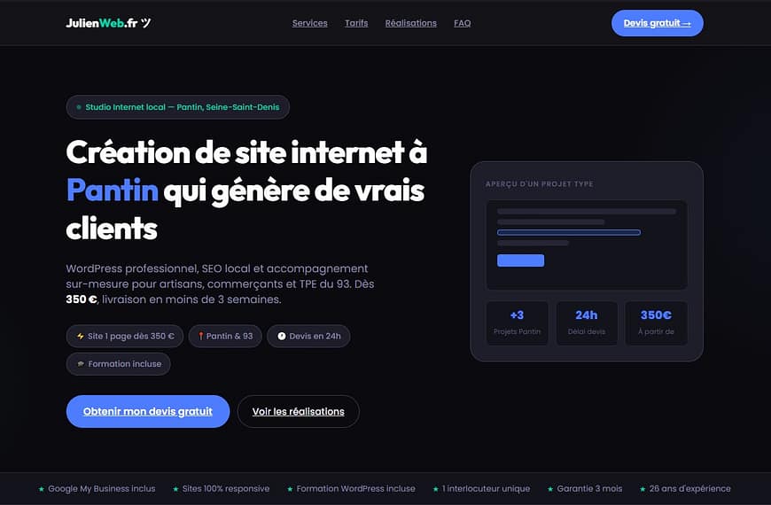 Création de site internet à Pantin – Studio WordPress local | JulienWeb.fr